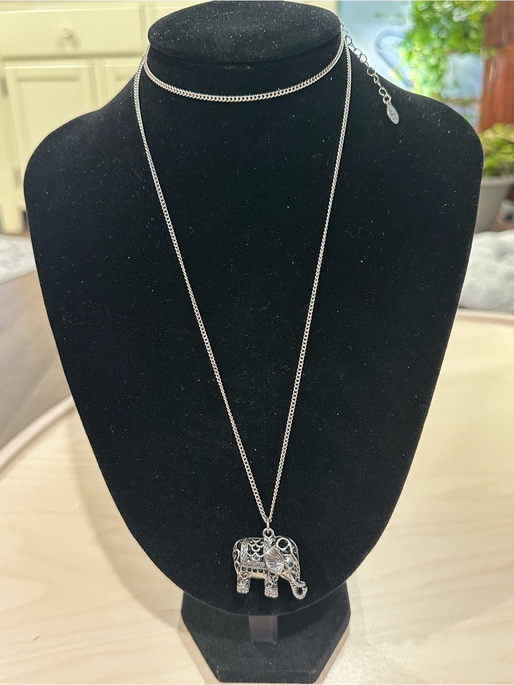 Accessorize Long Silver Elephant Pendant with Blue Crystal Eyes